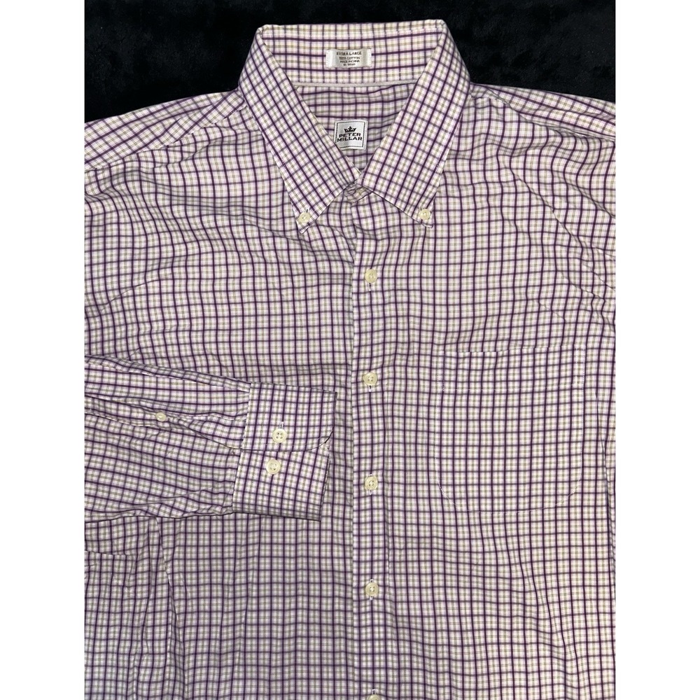 Peter Millar Shirt Mens Extra Large Purple Yellow Plaid Button Down Long Sleeve